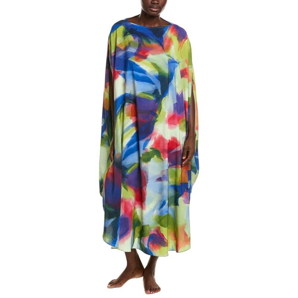 Natori Womens Kumo Printed Stretch Satin Circle Caftan